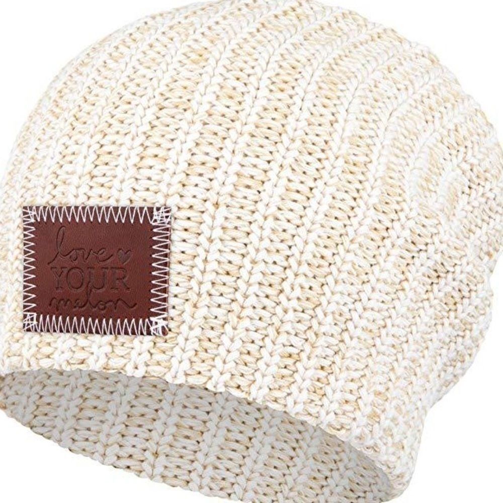 Love Your Melon Ivory Knit Beanie Hat – 100% Cotton, Unisex Pull-On Style